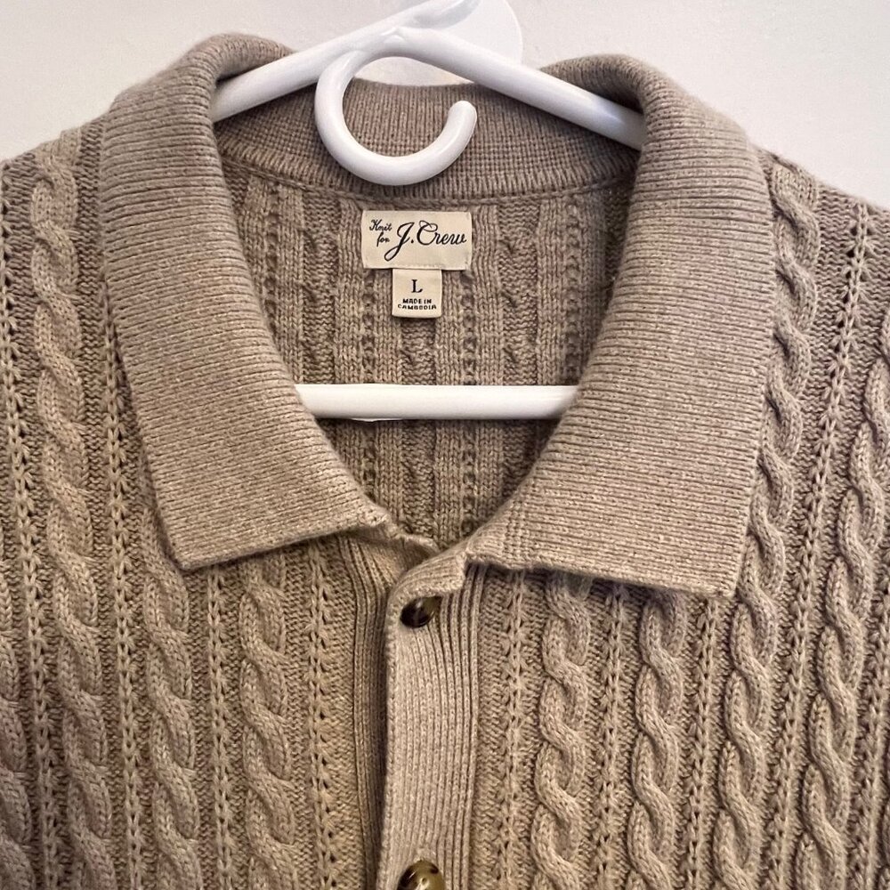 J.Crew Short-sleeve cotton cable-knit polo cardigan sweater